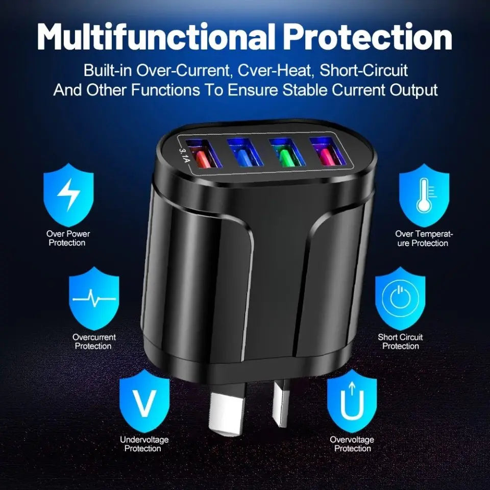 Universal USB Fast Charger Mobile Phone 3.1A Multiple 4 Ports USB Travel Adapter NZ MARKET CLUB
