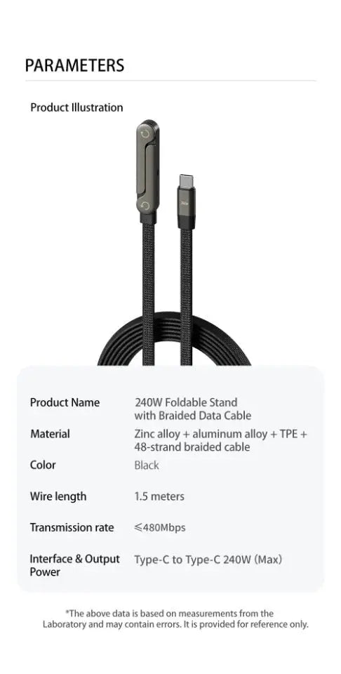 240W Fast Charging Cable With Stand For Gaming Office Travel NZ MARKET CLUB