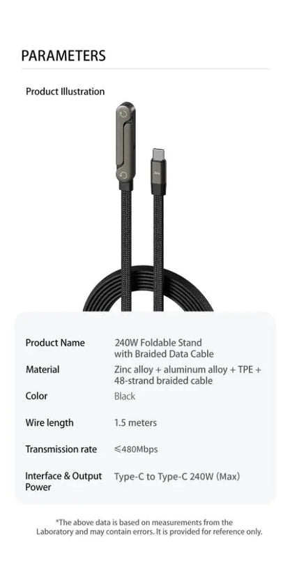 240W Fast Charging Cable With Stand For Gaming Office Travel NZ MARKET CLUB