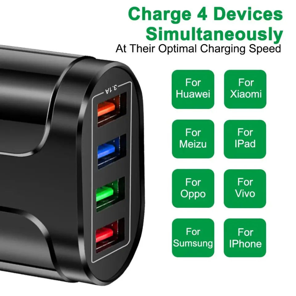 Universal USB Fast Charger Mobile Phone 3.1A Multiple 4 Ports USB Travel Adapter NZ MARKET CLUB