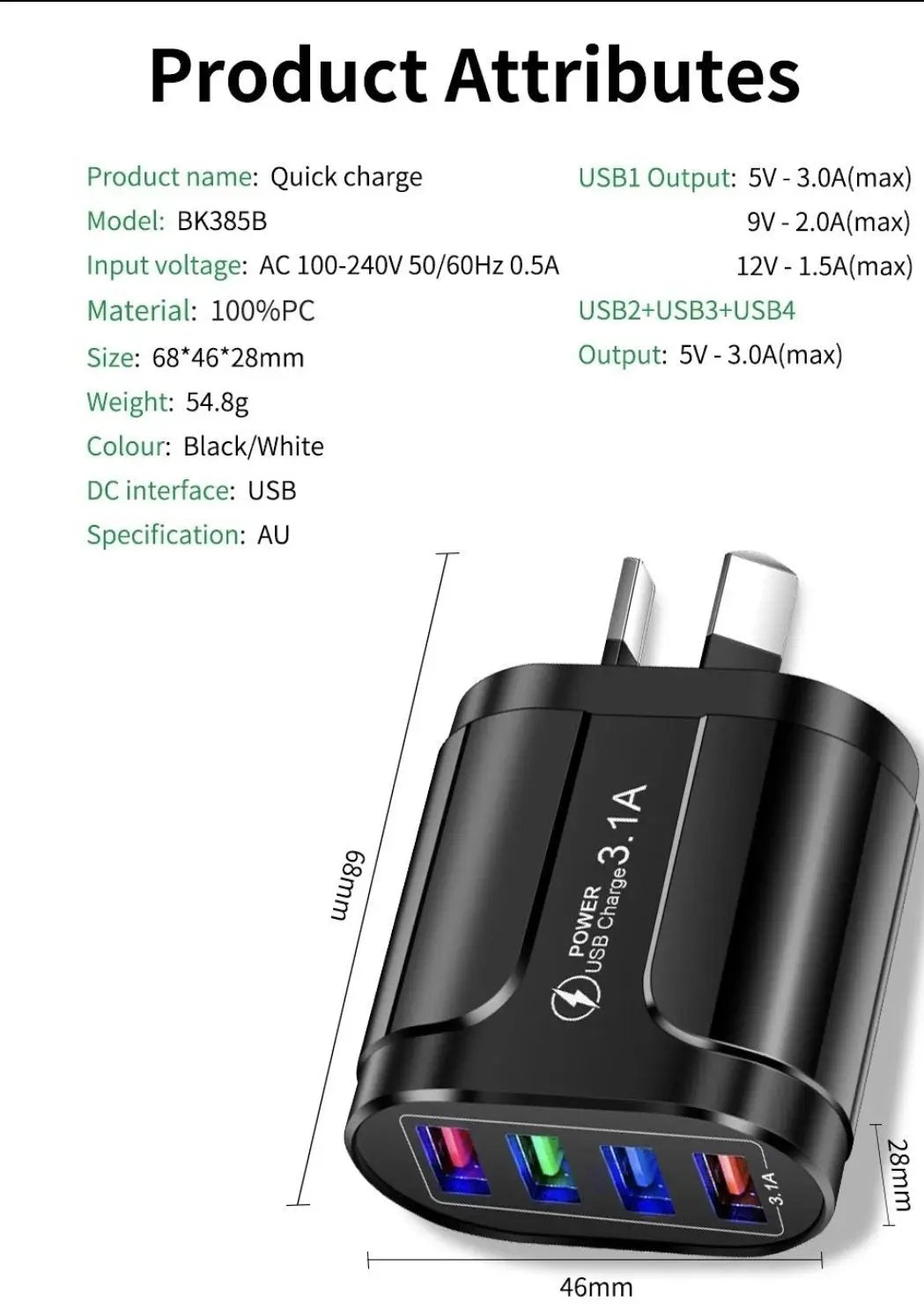 Universal USB Fast Charger Mobile Phone 3.1A Multiple 4 Ports USB Travel Adapter NZ MARKET CLUB