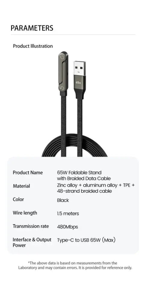 65W Fast Charging Cable with phone stand NZ MARKET CLUB