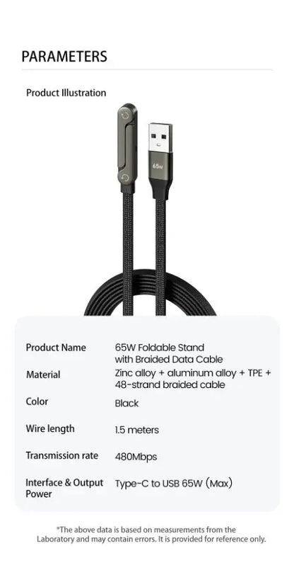 65W Fast Charging Cable with phone stand NZ MARKET CLUB